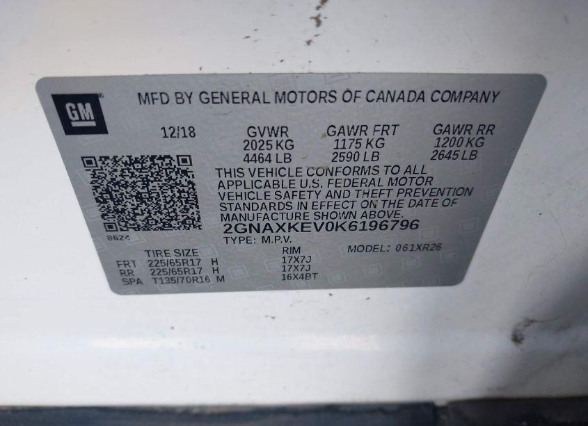 Photo 9 of 2019 Chevrolet Equinox LT (VIN 2GNAXKEV0K6196796)