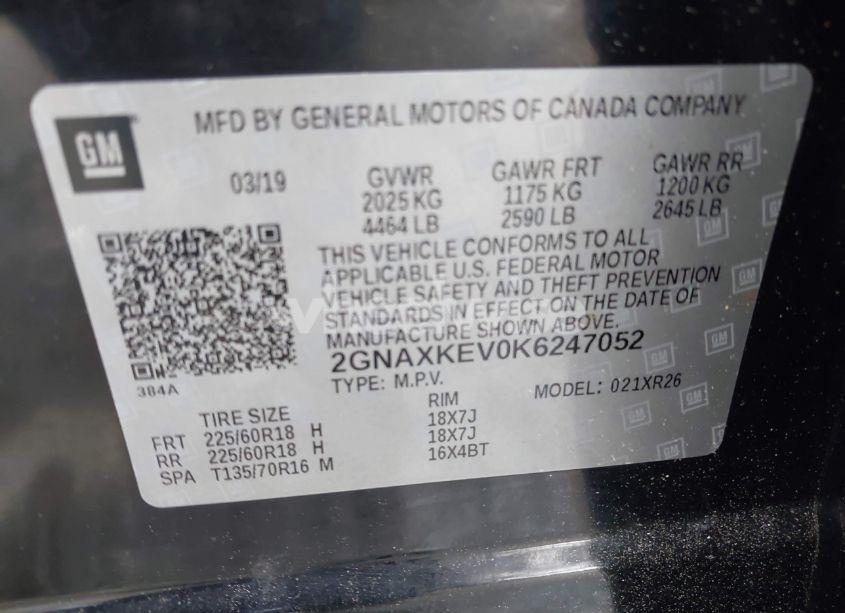 Photo 9 of 2019 Chevrolet Equinox LT (VIN 2GNAXKEV0K6247052)