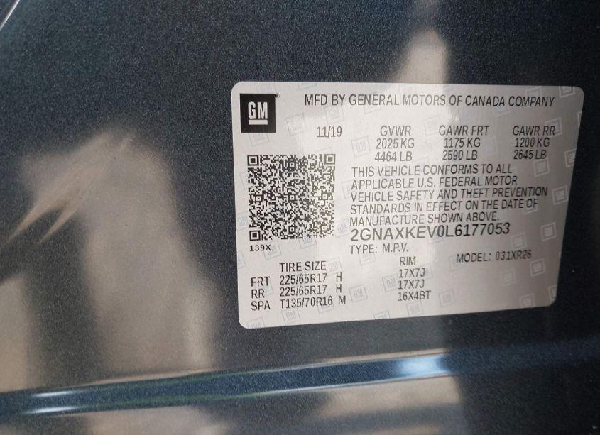 Photo 9 of 2020 Chevrolet Equinox FWD LT 1.5L TURBO (VIN 2GNAXKEV0L6177053)