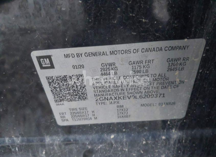 Photo 9 of 2020 Chevrolet Equinox FWD LT 1.5L TURBO (VIN 2GNAXKEV0L6209371)