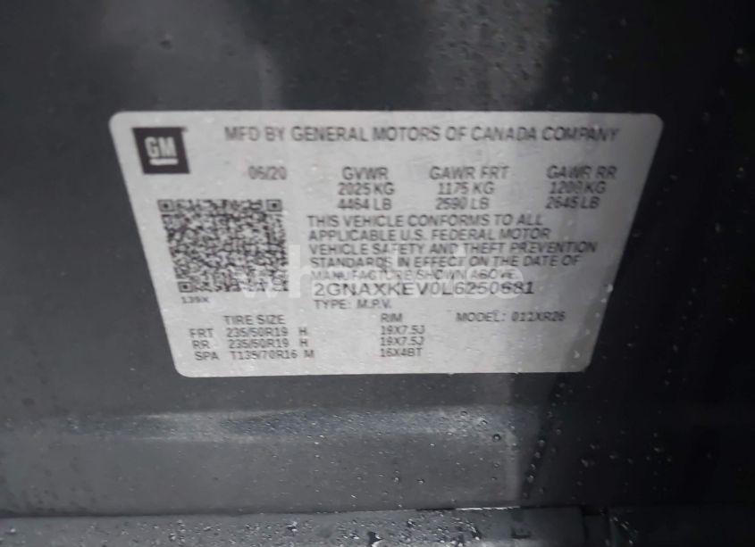 Photo 9 of 2020 Chevrolet Equinox FWD LT 1.5L TURBO (VIN 2GNAXKEV0L6250681)