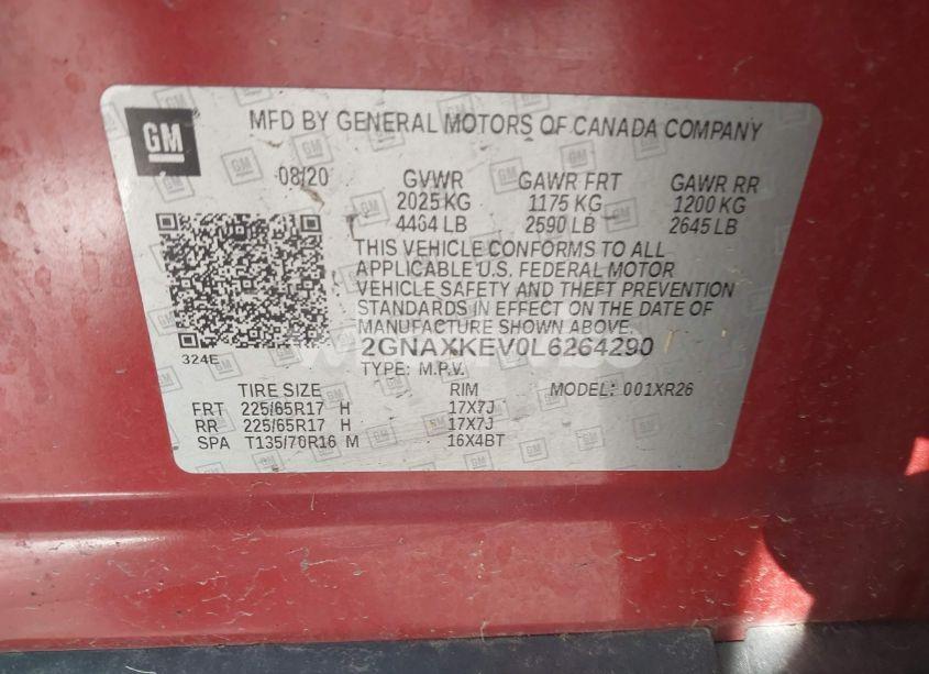 Photo 9 of 2020 Chevrolet Equinox FWD LT 1.5L TURBO (VIN 2GNAXKEV0L6264290)