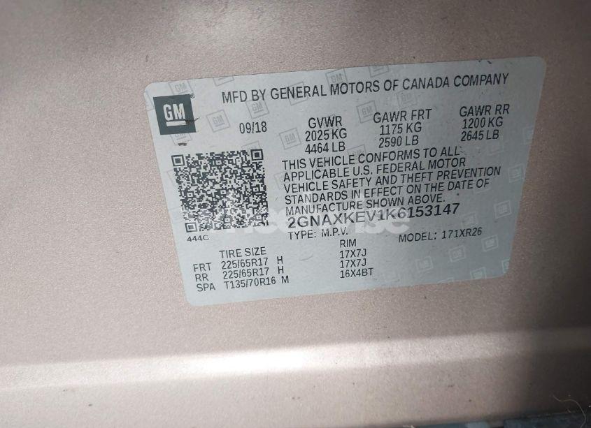 Photo 9 of 2019 Chevrolet Equinox LT (VIN 2GNAXKEV1K6153147)