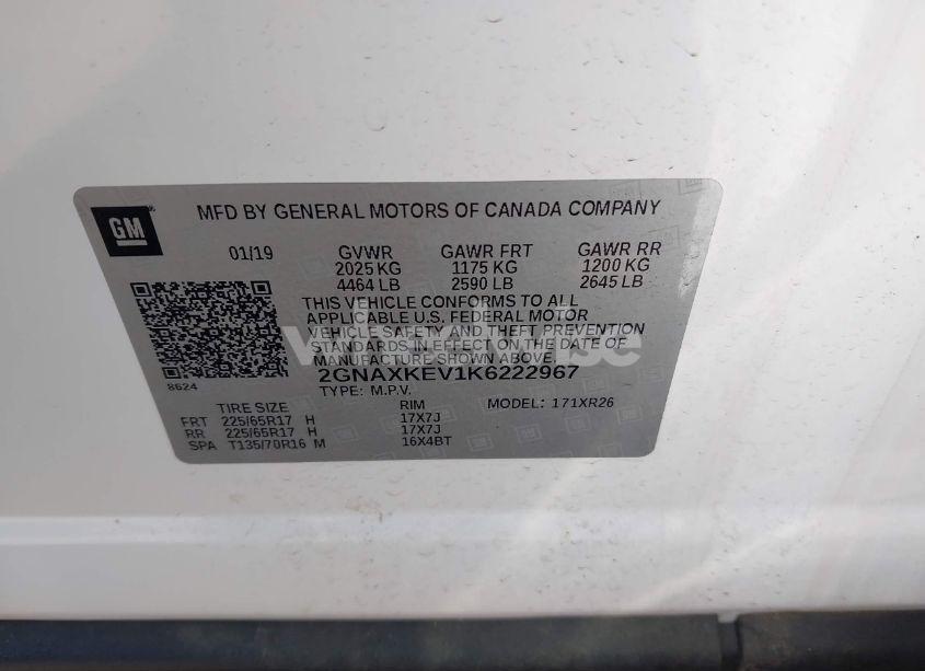 Photo 9 of 2019 Chevrolet Equinox LT (VIN 2GNAXKEV1K6222967)