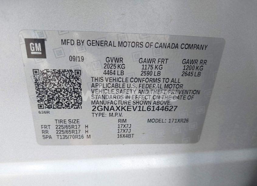 Photo 9 of 2020 Chevrolet Equinox FWD LT 1.5L TURBO (VIN 2GNAXKEV1L6144627)
