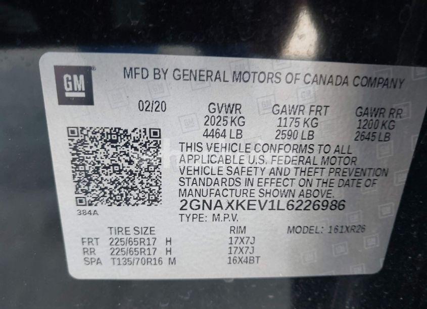 Photo 9 of 2020 Chevrolet Equinox FWD LT 1.5L TURBO (VIN 2GNAXKEV1L6226986)