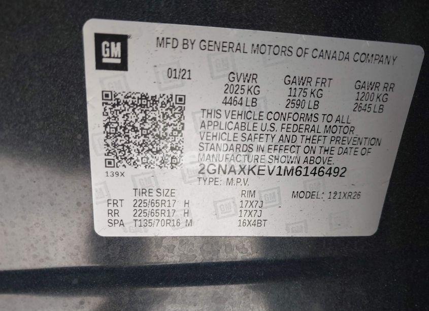 Photo 9 of 2021 Chevrolet Equinox FWD LT (VIN 2GNAXKEV1M6146492)