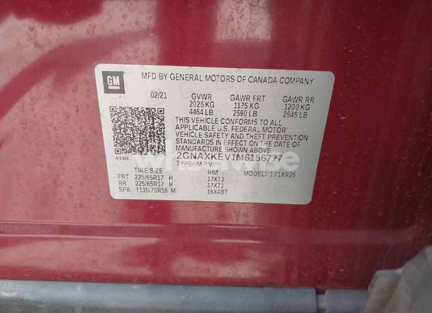 Photo 9 of 2021 Chevrolet Equinox FWD LT (VIN 2GNAXKEV1M6156777)