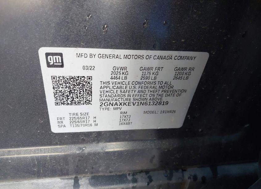 Photo 9 of 2022 Chevrolet Equinox FWD LT (VIN 2GNAXKEV1N6132819)