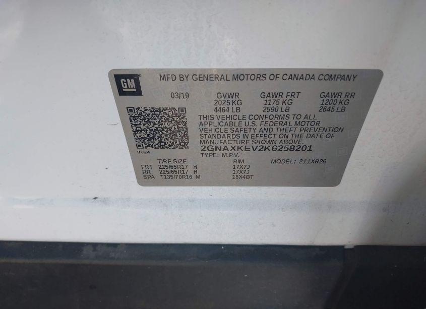 Photo 9 of 2019 Chevrolet Equinox LT (VIN 2GNAXKEV2K6258201)