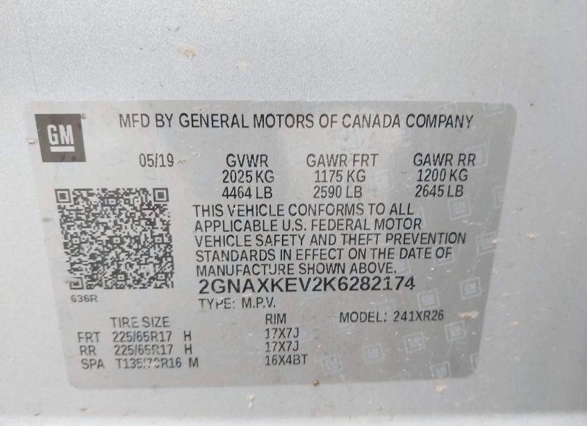 Photo 9 of 2019 Chevrolet Equinox LT (VIN 2GNAXKEV2K6282174)