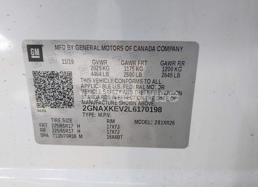 Photo 9 of 2020 Chevrolet Equinox FWD LT 1.5L TURBO (VIN 2GNAXKEV2L6170198)