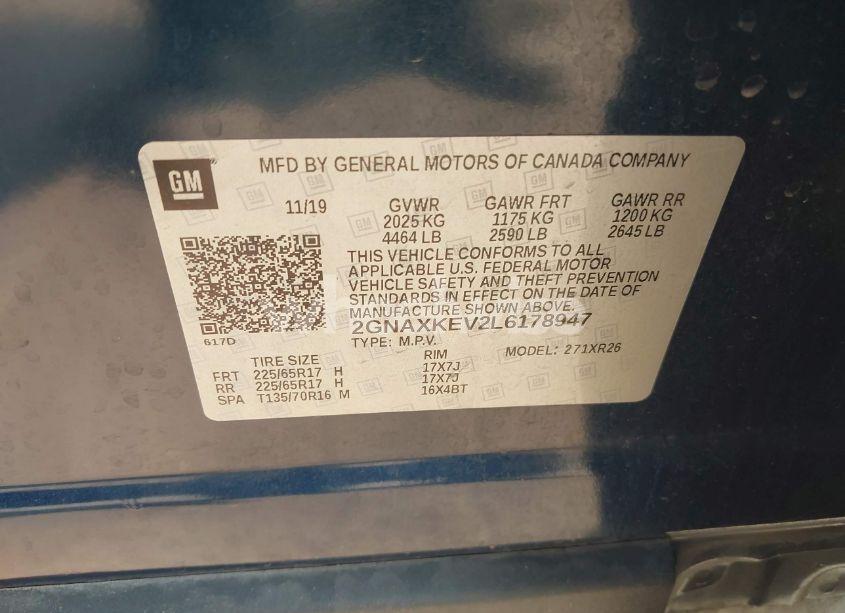 Photo 9 of 2020 Chevrolet Equinox FWD LT 1.5L TURBO (VIN 2GNAXKEV2L6178947)