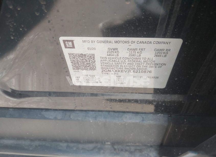 Photo 9 of 2020 Chevrolet Equinox FWD LT 1.5L TURBO (VIN 2GNAXKEV2L6210876)