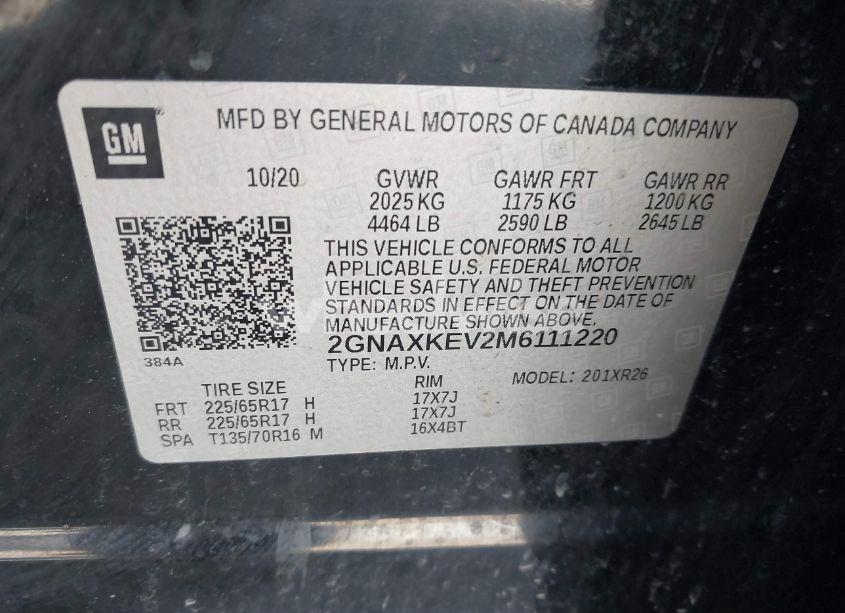 Photo 9 of 2021 Chevrolet Equinox FWD LT (VIN 2GNAXKEV2M6111220)