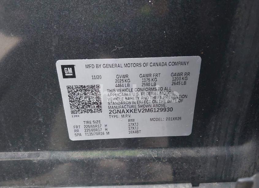 Photo 9 of 2021 Chevrolet Equinox FWD LT (VIN 2GNAXKEV2M6129930)