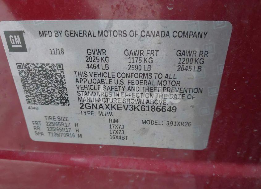 Photo 9 of 2019 Chevrolet Equinox LT (VIN 2GNAXKEV3K6186649)