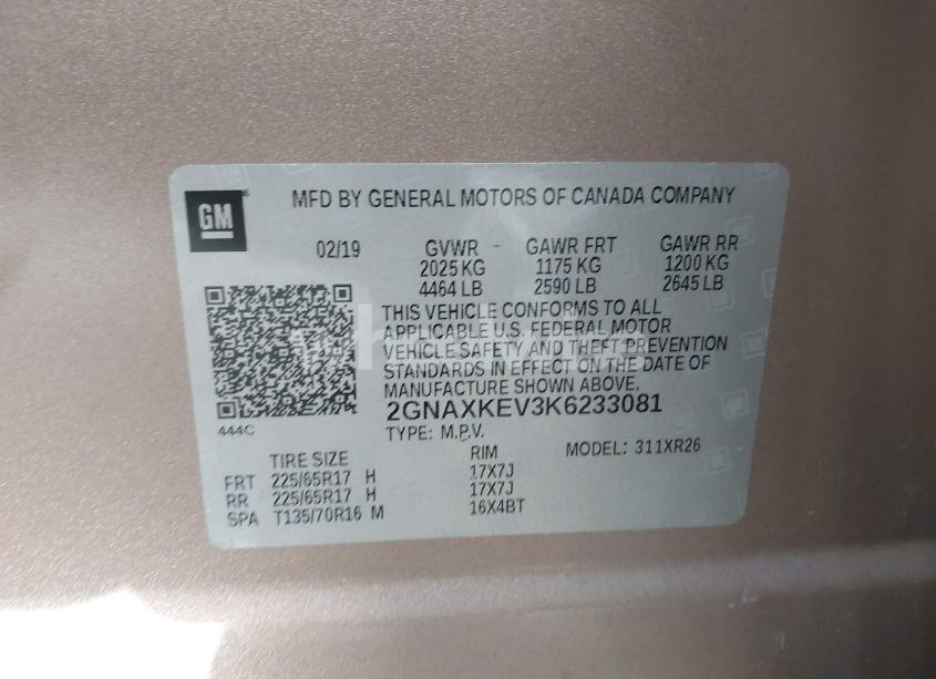 Photo 9 of 2019 Chevrolet Equinox LT (VIN 2GNAXKEV3K6233081)