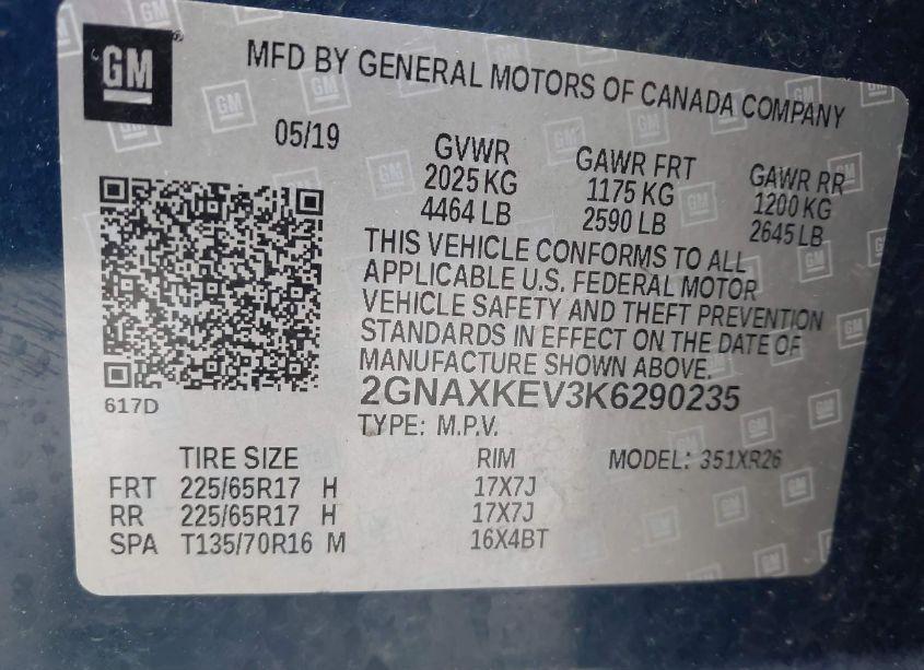 Photo 9 of 2019 Chevrolet Equinox LT (VIN 2GNAXKEV3K6290235)