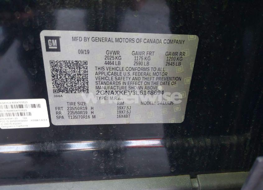 Photo 9 of 2020 Chevrolet Equinox FWD LT 1.5L TURBO (VIN 2GNAXKEV3L6148694)