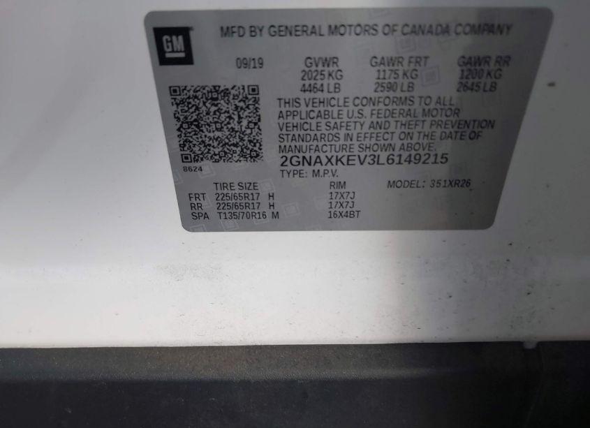 Photo 9 of 2020 Chevrolet Equinox FWD LT 1.5L TURBO (VIN 2GNAXKEV3L6149215)