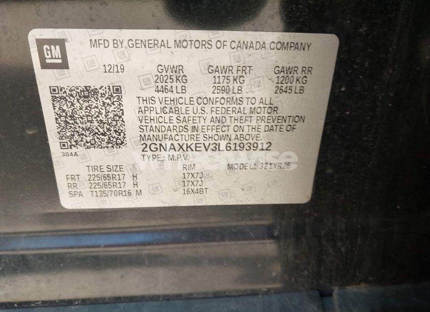 Photo 9 of 2020 Chevrolet Equinox FWD LT 1.5L TURBO (VIN 2GNAXKEV3L6193912)