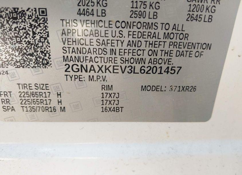 Photo 9 of 2020 Chevrolet Equinox FWD LT 1.5L TURBO (VIN 2GNAXKEV3L6201457)