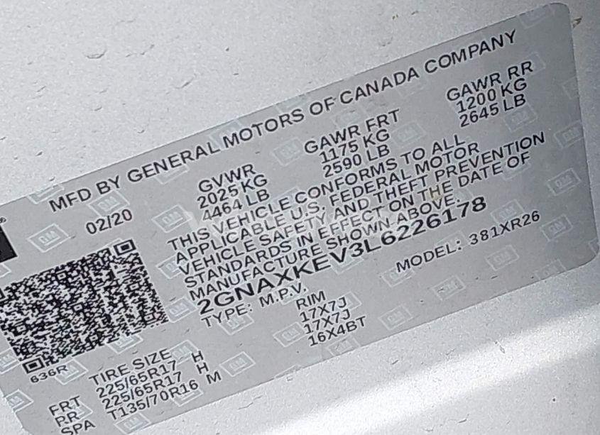 Photo 9 of 2020 Chevrolet Equinox FWD LT 1.5L TURBO (VIN 2GNAXKEV3L6226178)