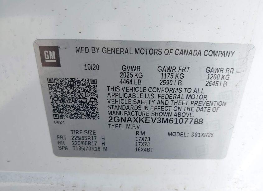 Photo 9 of 2021 Chevrolet Equinox FWD LT (VIN 2GNAXKEV3M6107788)