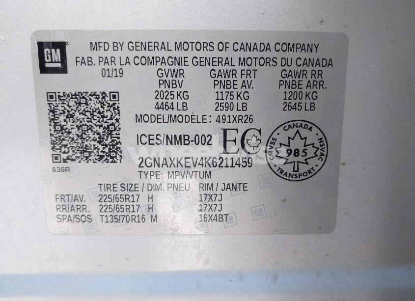 Photo 9 of 2019 Chevrolet Equinox LT (VIN 2GNAXKEV4K6211459)