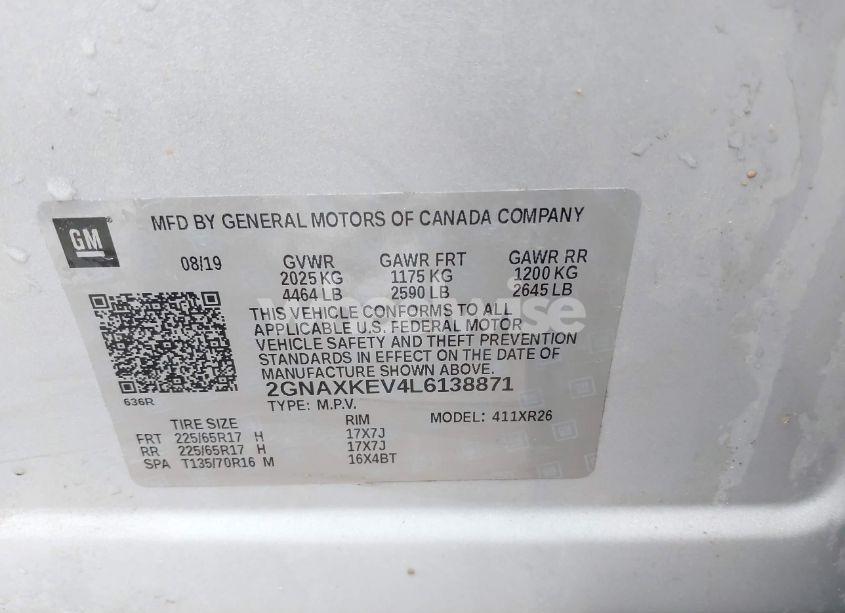 Photo 9 of 2020 Chevrolet Equinox FWD LT 1.5L TURBO (VIN 2GNAXKEV4L6138871)