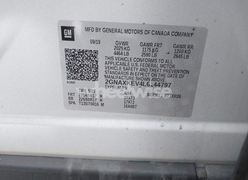 Photo 9 of 2020 Chevrolet Equinox FWD LT 1.5L TURBO (VIN 2GNAXKEV4L6144797)