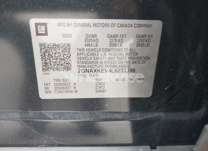 Photo 9 of 2020 Chevrolet Equinox FWD LT 1.5L TURBO (VIN 2GNAXKEV4L6233396)