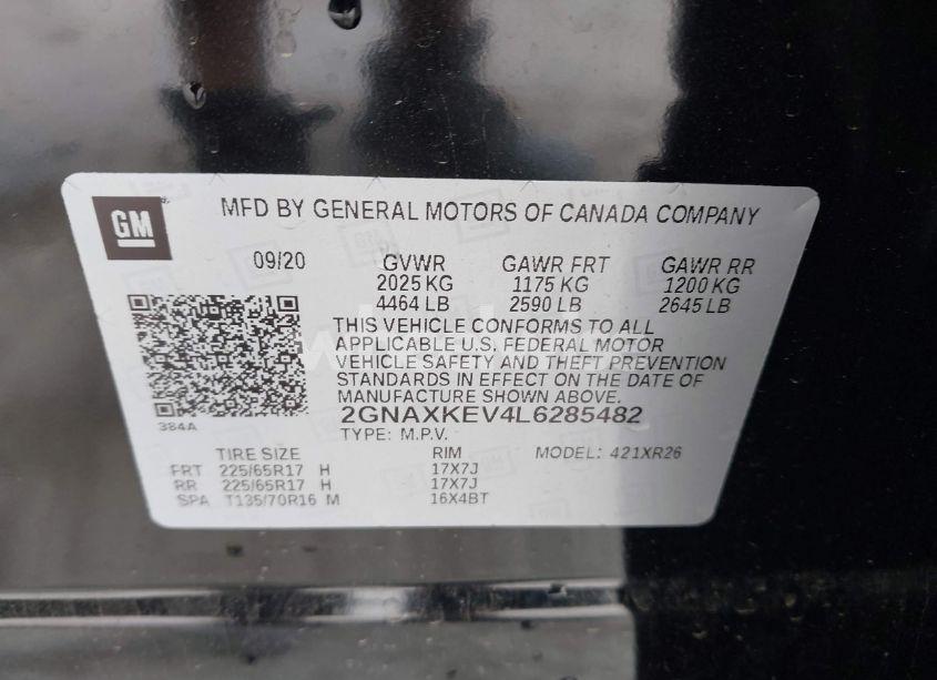 Photo 9 of 2020 Chevrolet Equinox FWD LT 1.5L TURBO (VIN 2GNAXKEV4L6285482)