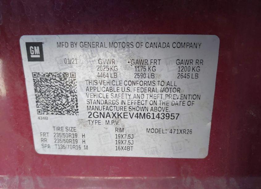 Photo 9 of 2021 Chevrolet Equinox FWD LT (VIN 2GNAXKEV4M6143957)