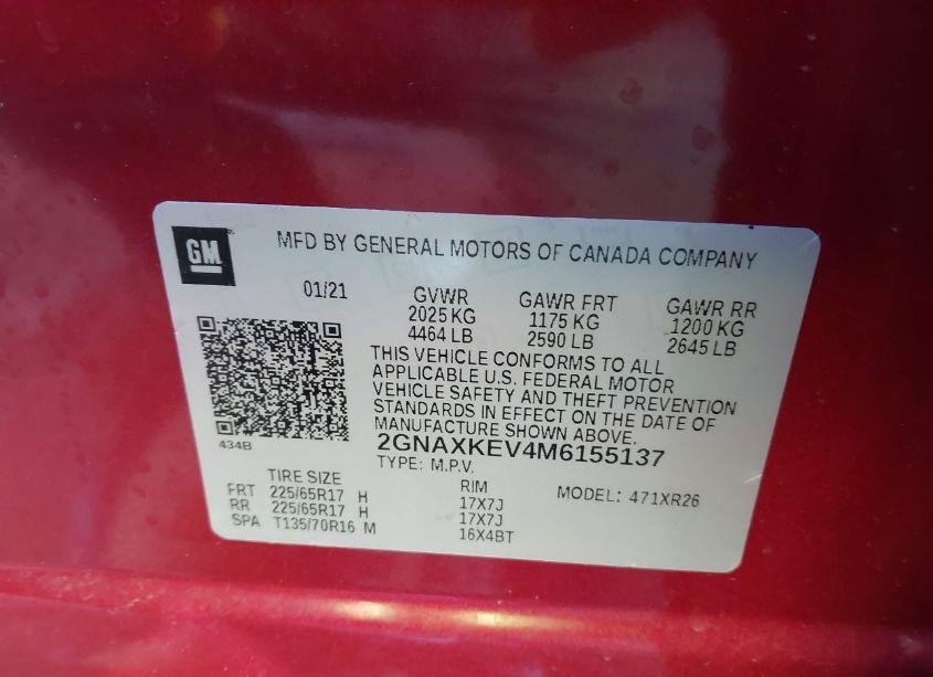 Photo 9 of 2021 Chevrolet Equinox FWD LT (VIN 2GNAXKEV4M6155137)