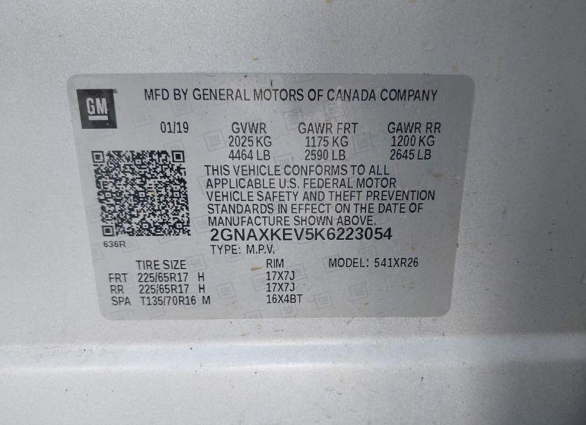 Photo 9 of 2019 Chevrolet Equinox LT (VIN 2GNAXKEV5K6223054)