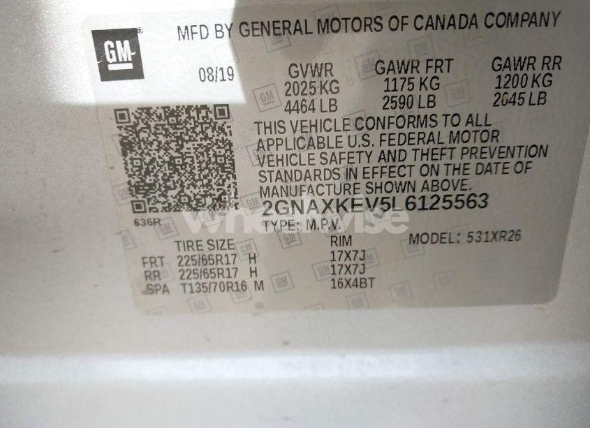 Photo 9 of 2020 Chevrolet Equinox FWD LT 1.5L TURBO (VIN 2GNAXKEV5L6125563)