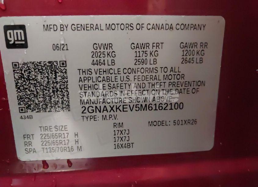 Photo 9 of 2021 Chevrolet Equinox FWD LT (VIN 2GNAXKEV5M6162100)