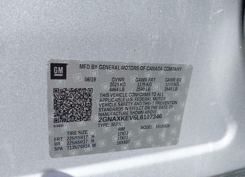 Photo 9 of 2020 Chevrolet Equinox FWD LT 1.5L TURBO (VIN 2GNAXKEV6L6107346)