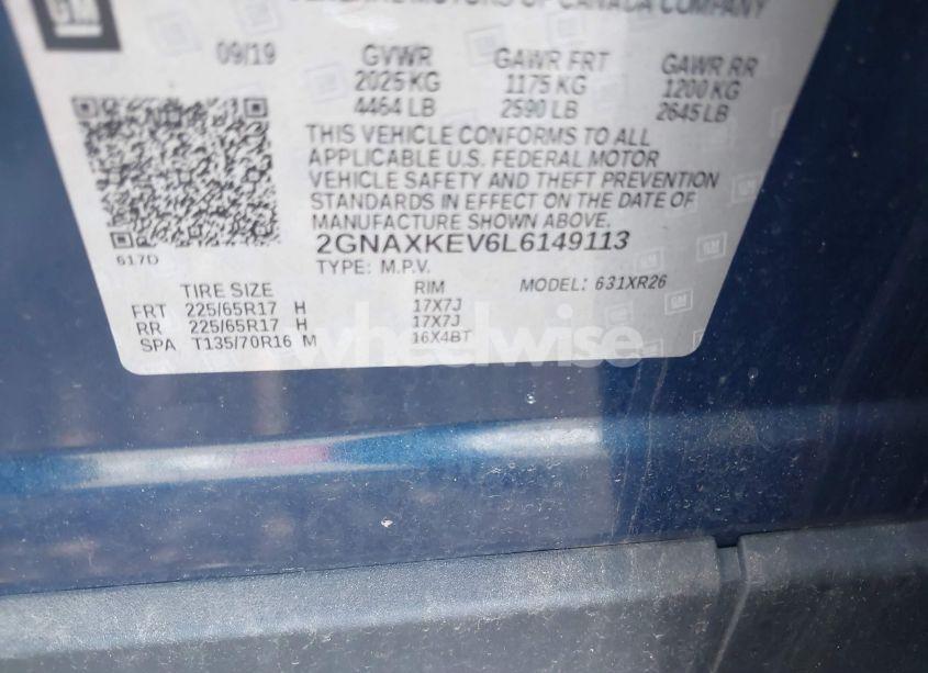 Photo 9 of 2020 Chevrolet Equinox FWD LT 1.5L TURBO (VIN 2GNAXKEV6L6149113)