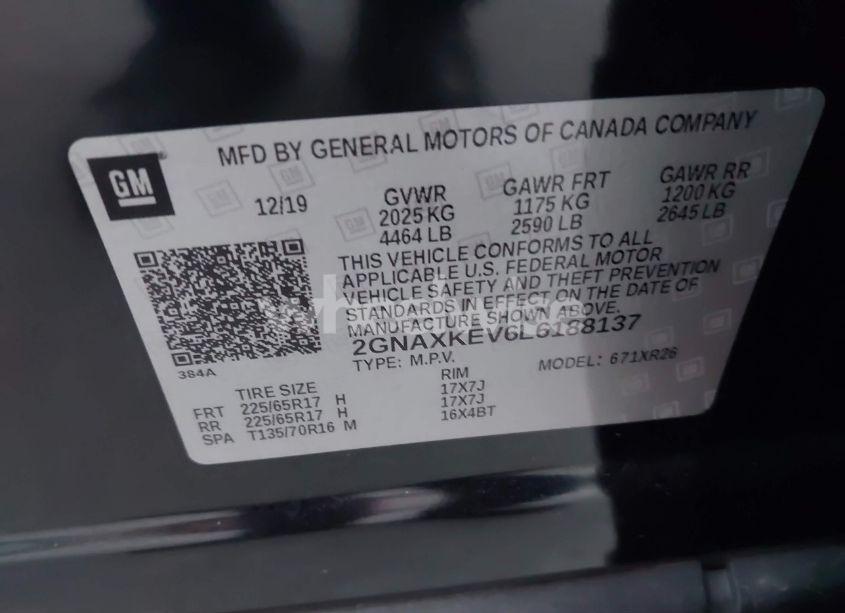 Photo 9 of 2020 Chevrolet Equinox FWD LT 1.5L TURBO (VIN 2GNAXKEV6L6188137)