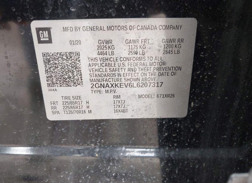 Photo 9 of 2020 Chevrolet Equinox FWD LT 1.5L TURBO (VIN 2GNAXKEV6L6207317)