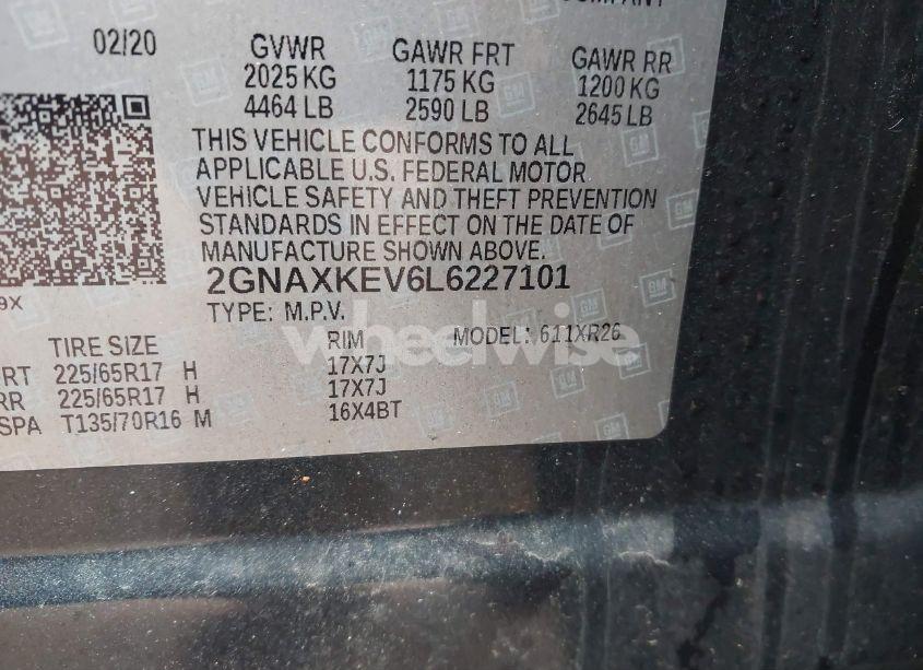 Photo 9 of 2020 Chevrolet Equinox FWD LT 1.5L TURBO (VIN 2GNAXKEV6L6227101)