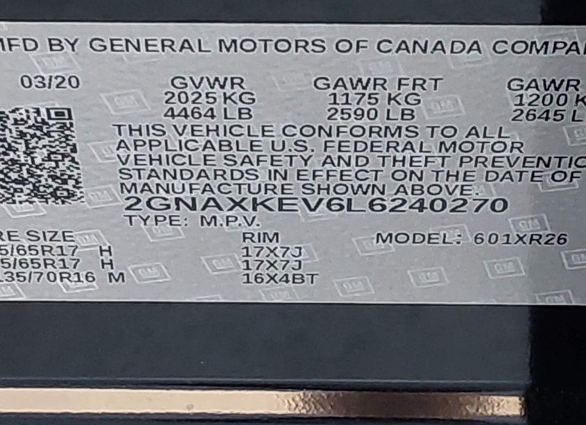 Photo 9 of 2020 Chevrolet Equinox FWD LT 1.5L TURBO (VIN 2GNAXKEV6L6240270)