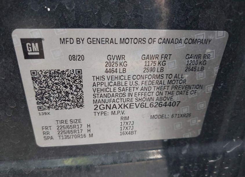 Photo 9 of 2020 Chevrolet Equinox FWD LT 1.5L TURBO (VIN 2GNAXKEV6L6264407)
