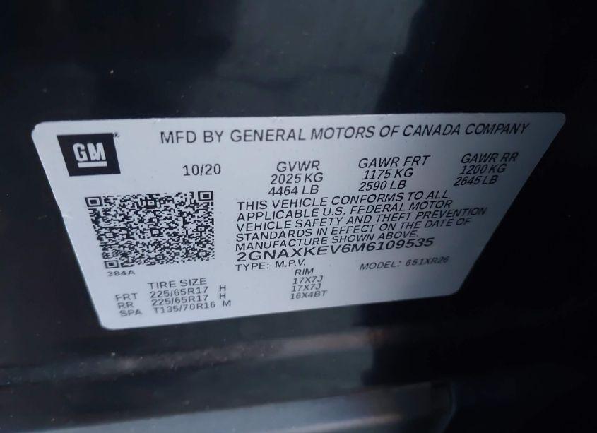 Photo 9 of 2021 Chevrolet Equinox FWD LT (VIN 2GNAXKEV6M6109535)