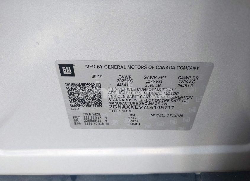 Photo 9 of 2020 Chevrolet Equinox FWD LT 1.5L TURBO (VIN 2GNAXKEV7L6145717)