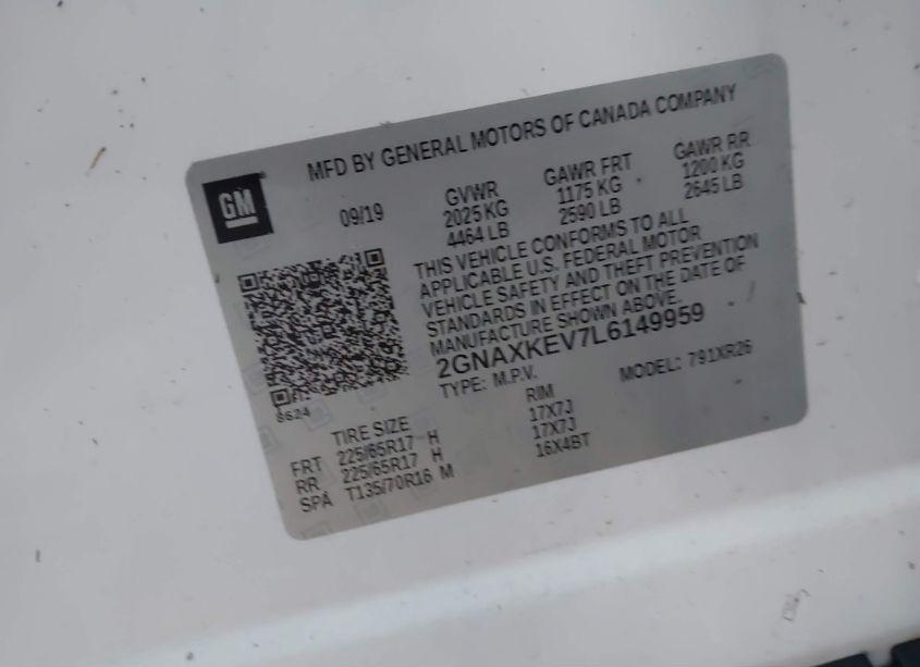 Photo 9 of 2020 Chevrolet Equinox FWD LT 1.5L TURBO (VIN 2GNAXKEV7L6149959)