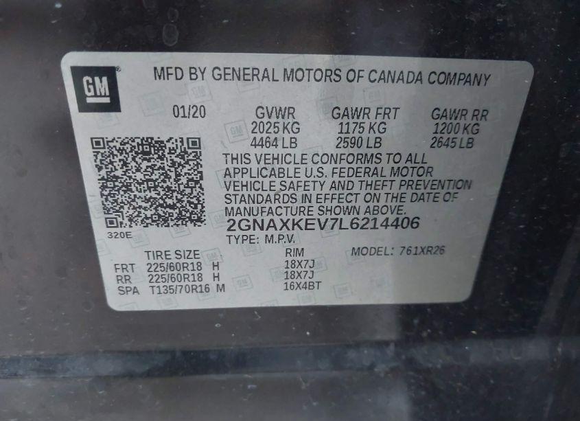 Photo 9 of 2020 Chevrolet Equinox FWD LT 1.5L TURBO (VIN 2GNAXKEV7L6214406)